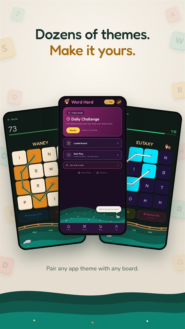 Dozens of themes: two board themes beside an app theme